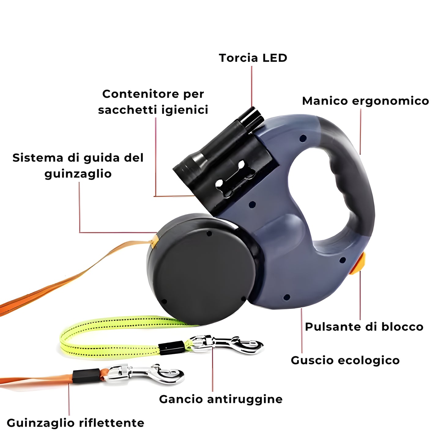 Guinzaglio Doppio 2-in-1 per Cani con Luce LED Bobby’s
